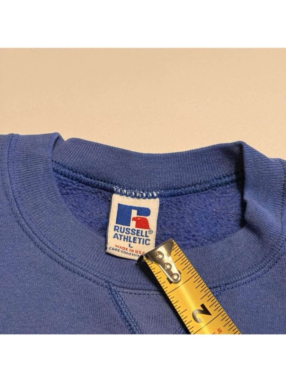 Vintage 90s Russell Athletic Crewneck Sweatshirt Blank Made in USA Blue Large L - Picture 6 of 9